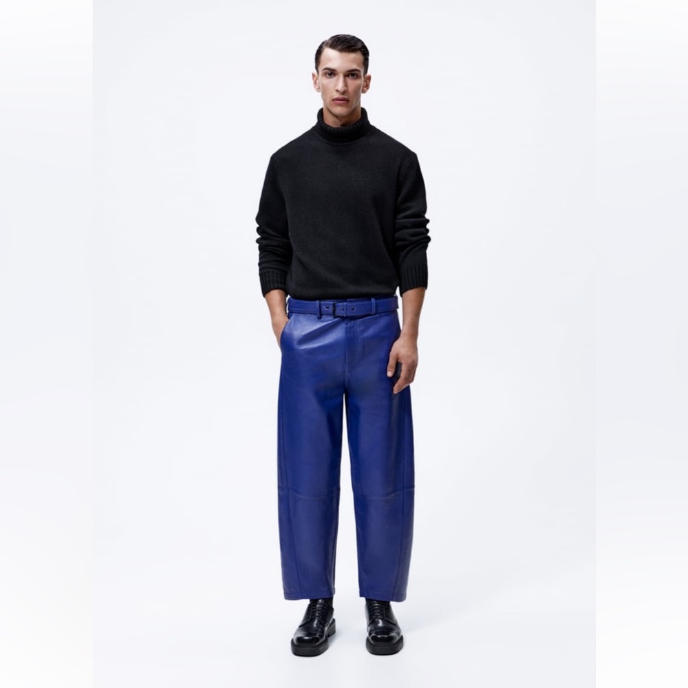 NEW WITH TAGS ELECTRIC BLUE REAL LEATHER PANTS LIMITED EDITION SIZE US 34
